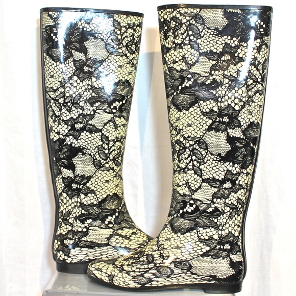New, Unworn Henry Ferrera Lace Print Rain Boots - Picture 2 of 8