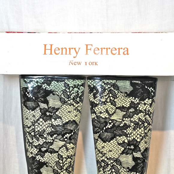 New, Unworn Henry Ferrera Lace Print Rain Boots - Picture 3 of 8
