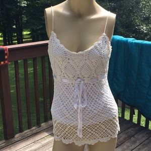 vintage new white crochet tank top betsey johnson