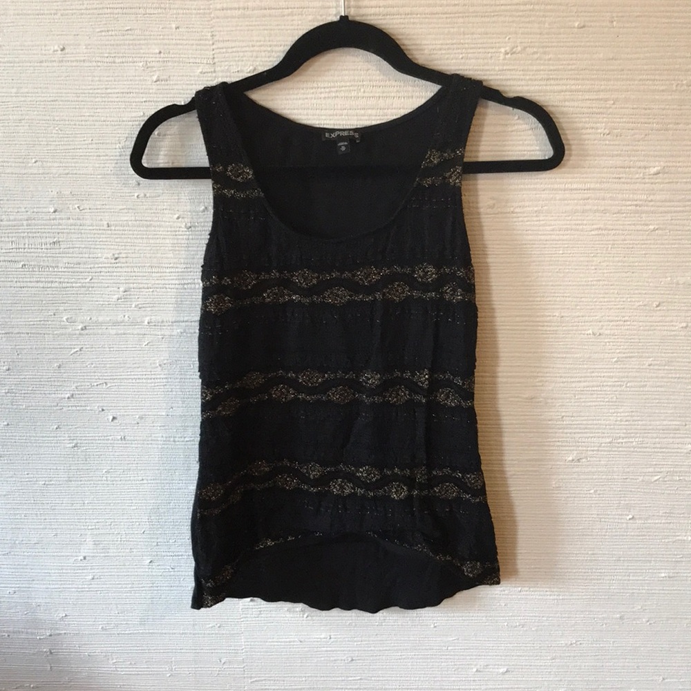 Express Black Tank with Gold and Lace Details - Picture 1 of 2