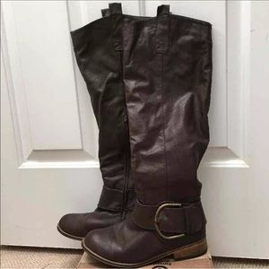 Brown Riding Boots with Gold Buckle Detailing