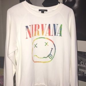 Tumblr White Tie Dye Nirvana Forever 21 Sweatshirt