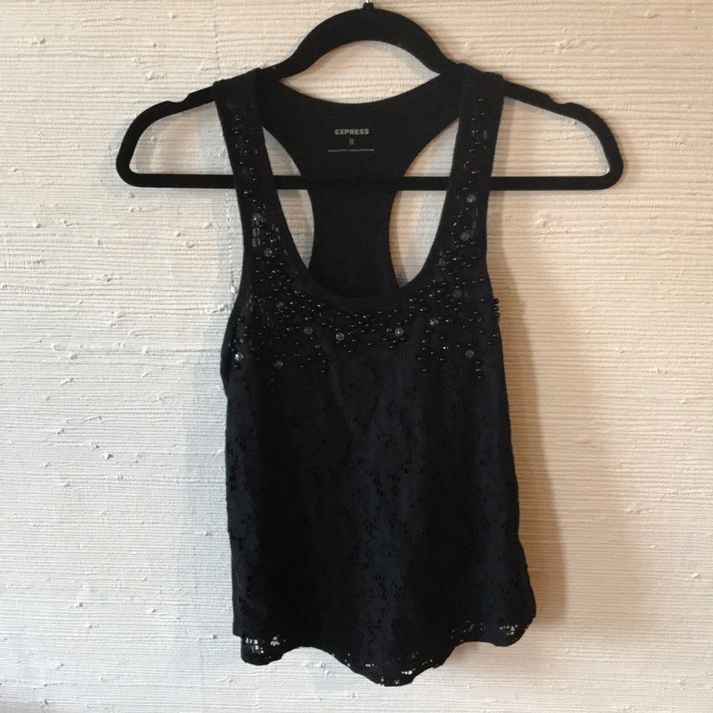 Express Black Lace Tank with Embellishments