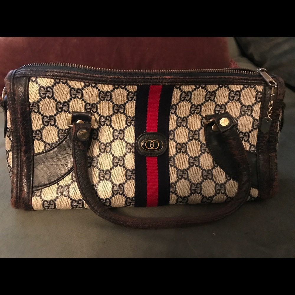 Vintage Gucci Web Boston Satchel