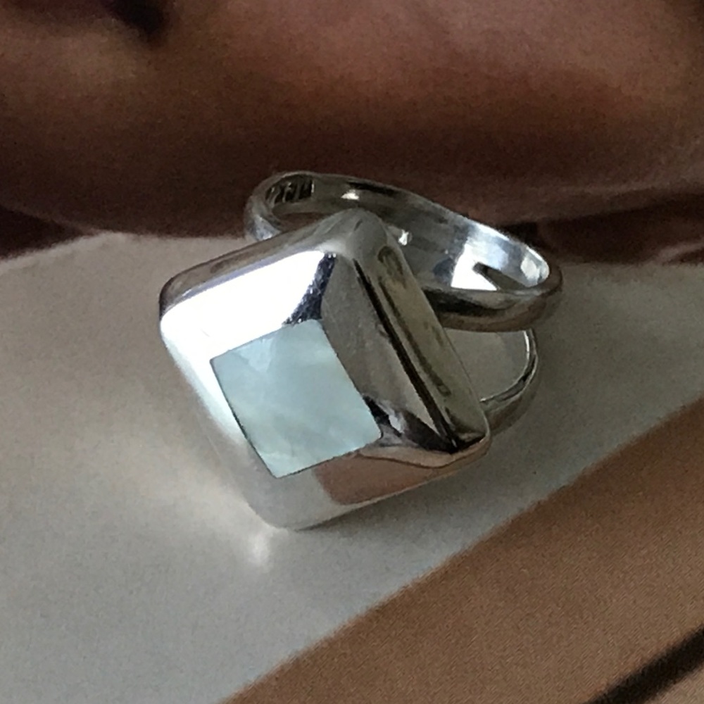Handmade Diagonal Silver Mother of Pearl Ring NEW