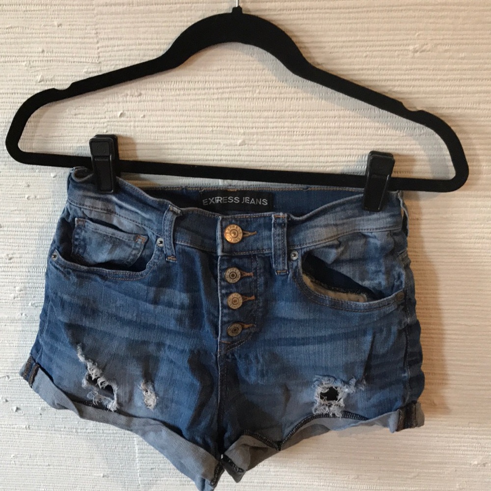Express High-Waisted Ripped Jean Shorts