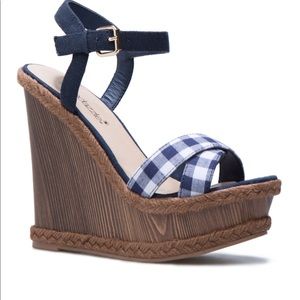 NWT• Brand New Blue & White Wedge. Never Worn!