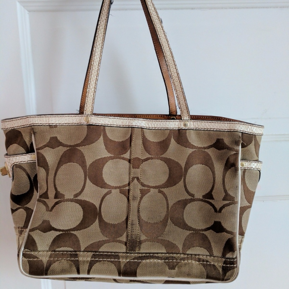 COACH logo brown/tan/white canvas tote