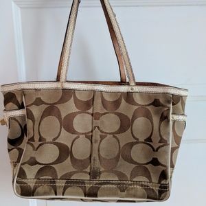 COACH logo brown/tan/white canvas tote