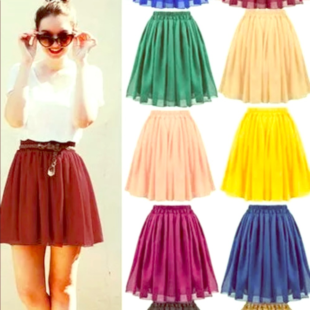 Pleated Double Layer Chiffon Skater Skirt