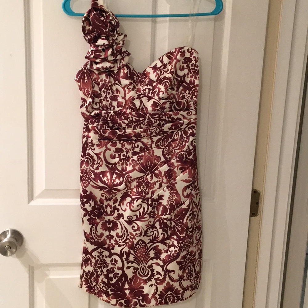 Wine and White one shoulder Dress