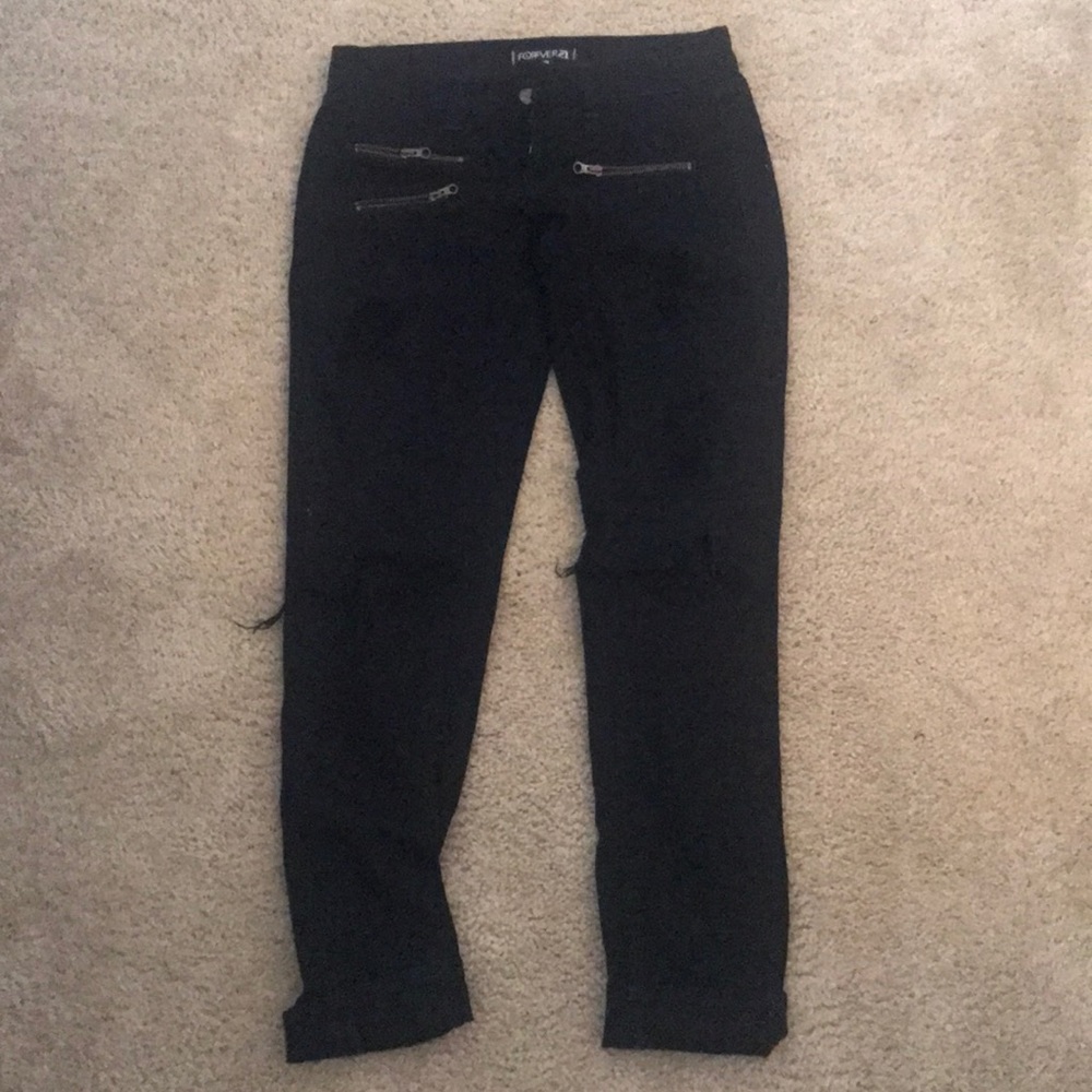Black ripped straight leg pants