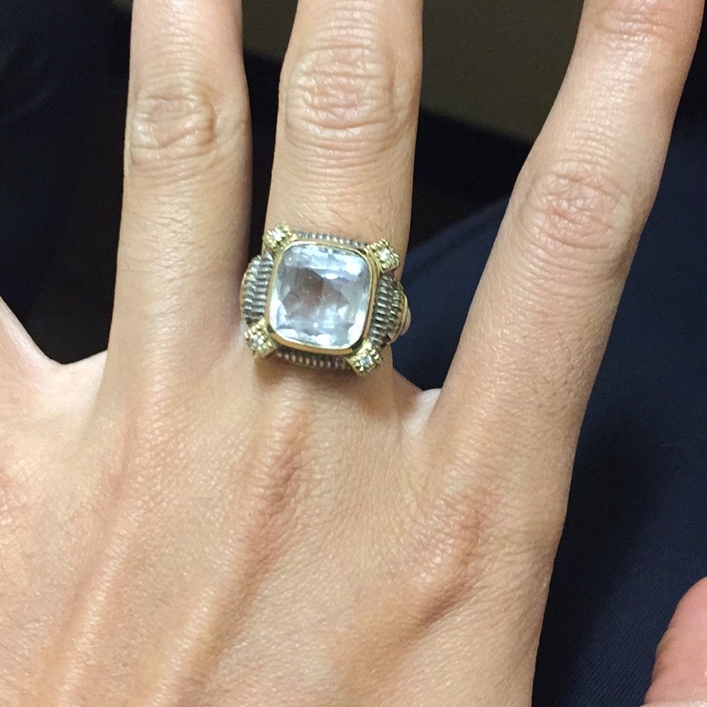 Judith Ripka 18k crystal gold silver ring size 6