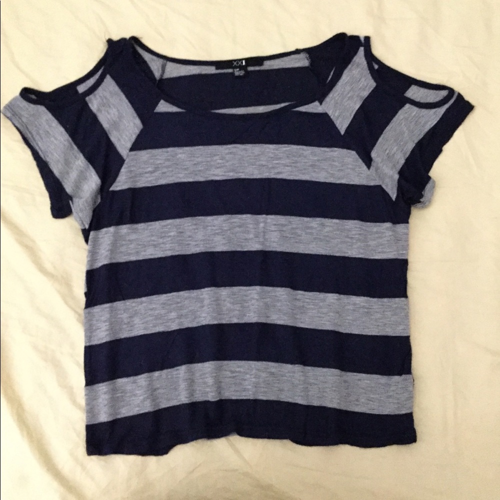 Free: Forever 21 Blue and Grey Cold Shoulder Top