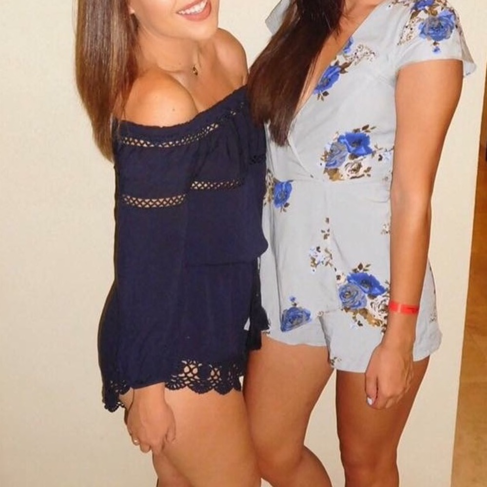 Navy Off the Shoulder Romper