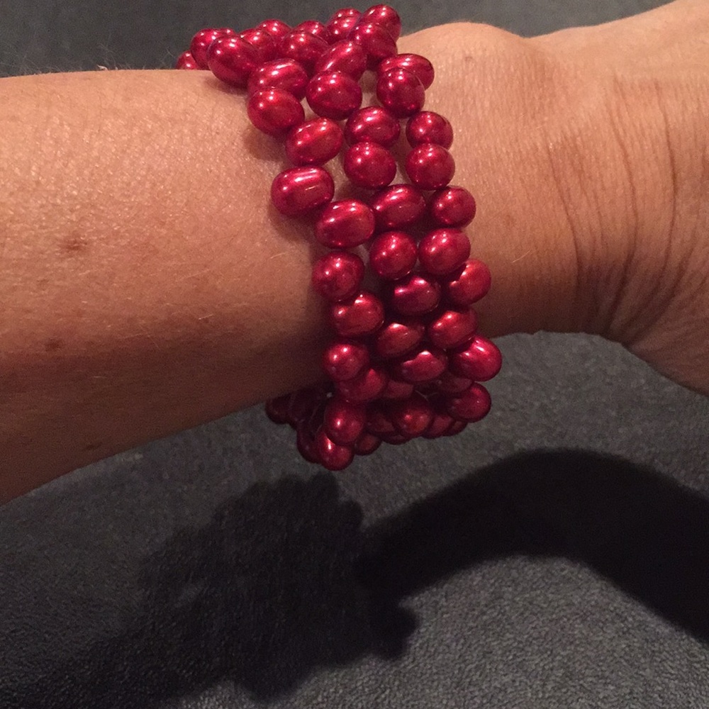 Pearl cuff bracelet - red freshwater pearls
