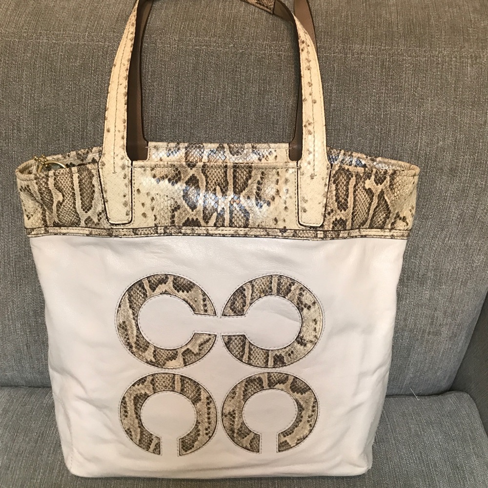 Cream & snakeskin Coach shoulder bag