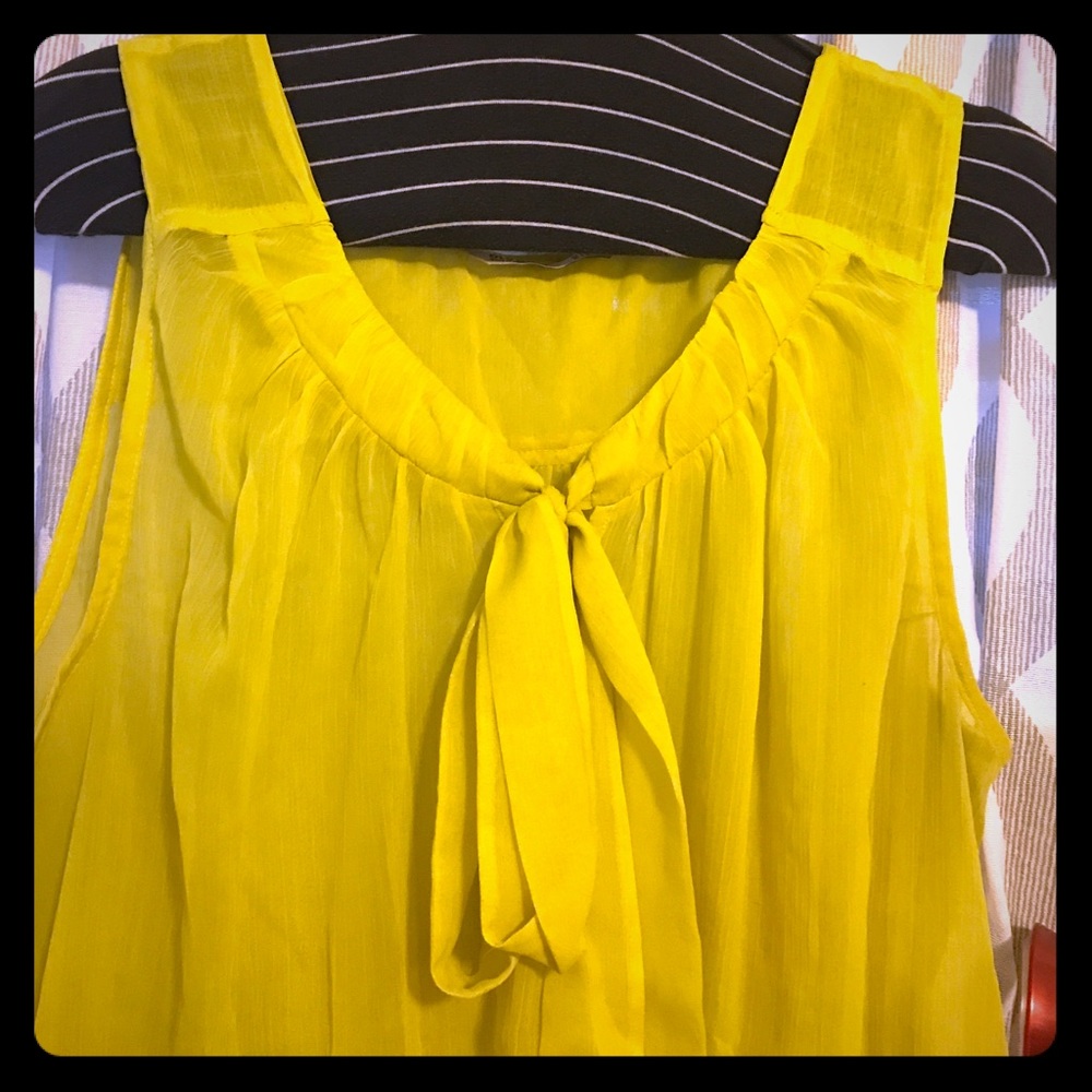 Canary Yellow Silky Top with Classy Neck Tie