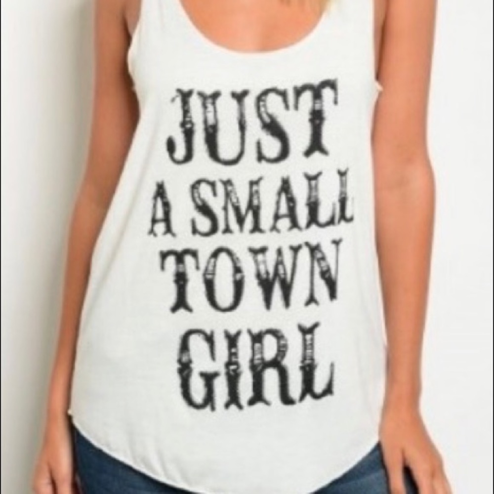 Just A Small Town Girl white tank. Yoga wear
