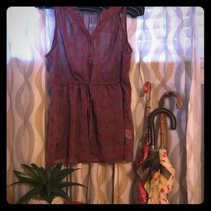 GAP Top in Raspberry with Deco Print and Waist Tie