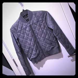 Massimo Dutti Genuine Grey Quilted Leather Bomber