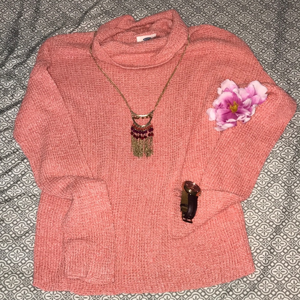 Cable knit cowl neck sweater