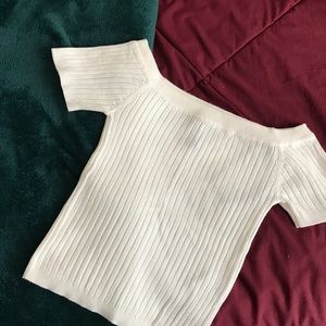 white, ribbed, off the shoulder top