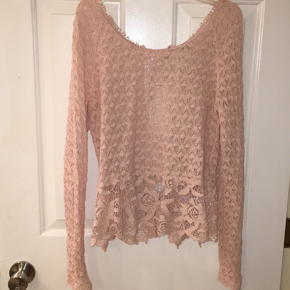 Free People Small long sleeve lace tie back top