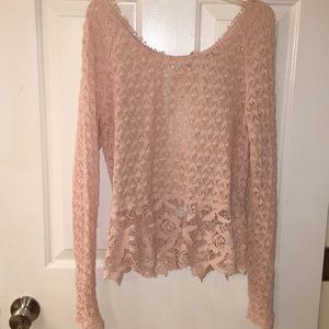 Free People Small long sleeve lace tie back top
