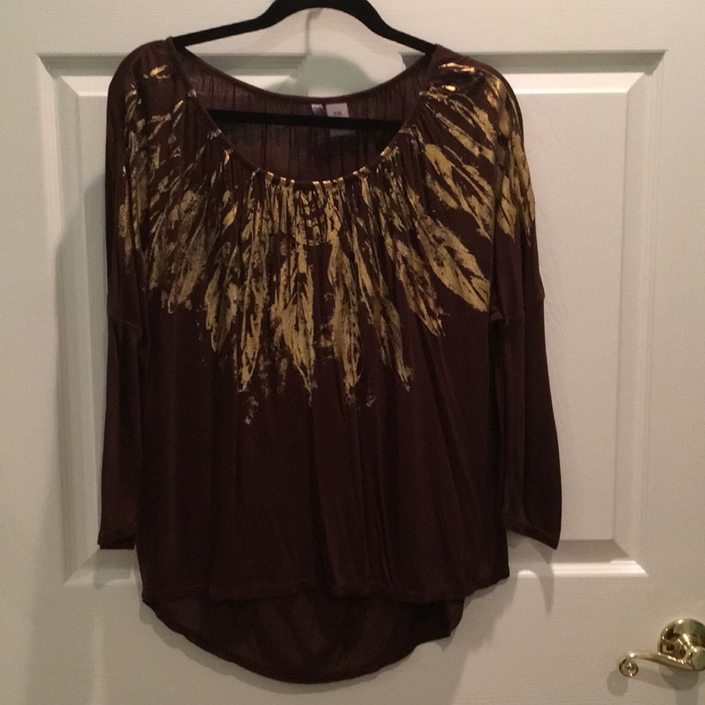 Brown Long Sleeve Tunic with Gold Metallic Design