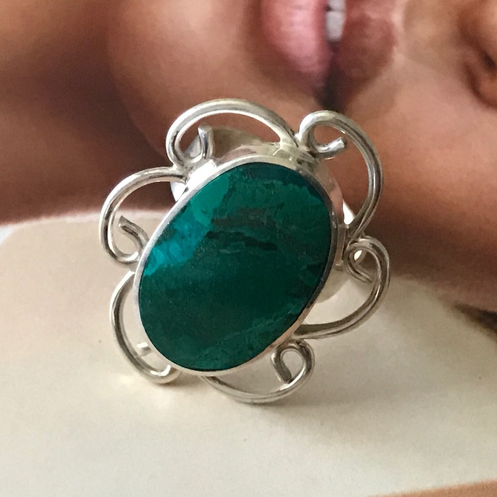 Handmade Silver Flower Turquoise Ring Brand New