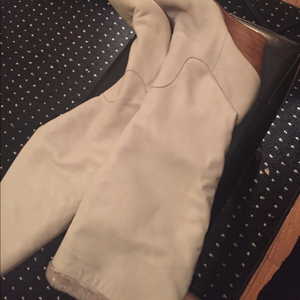 Bruno Magli leather wedge boots with fuzzy lining
