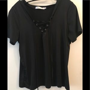 Black Blouse Shirt with Ties in Front Extra Large