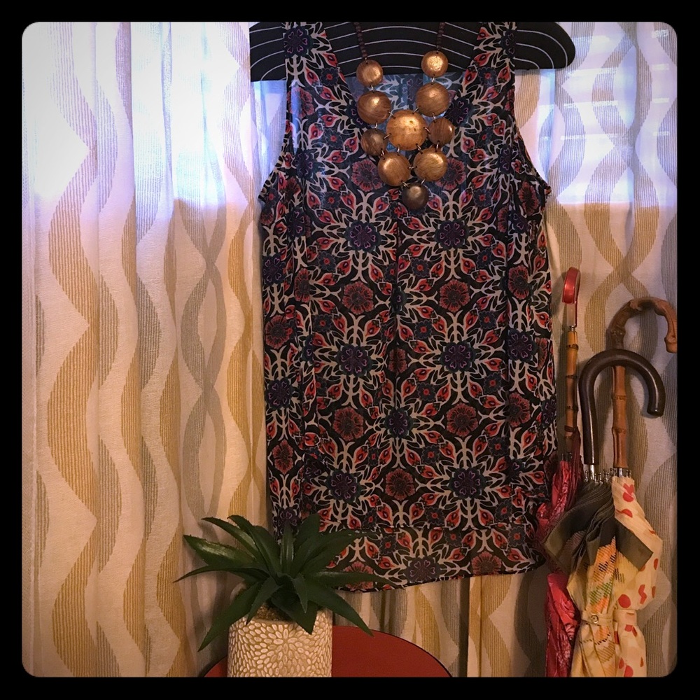 Long Silky Tank in Bright Mandala Print