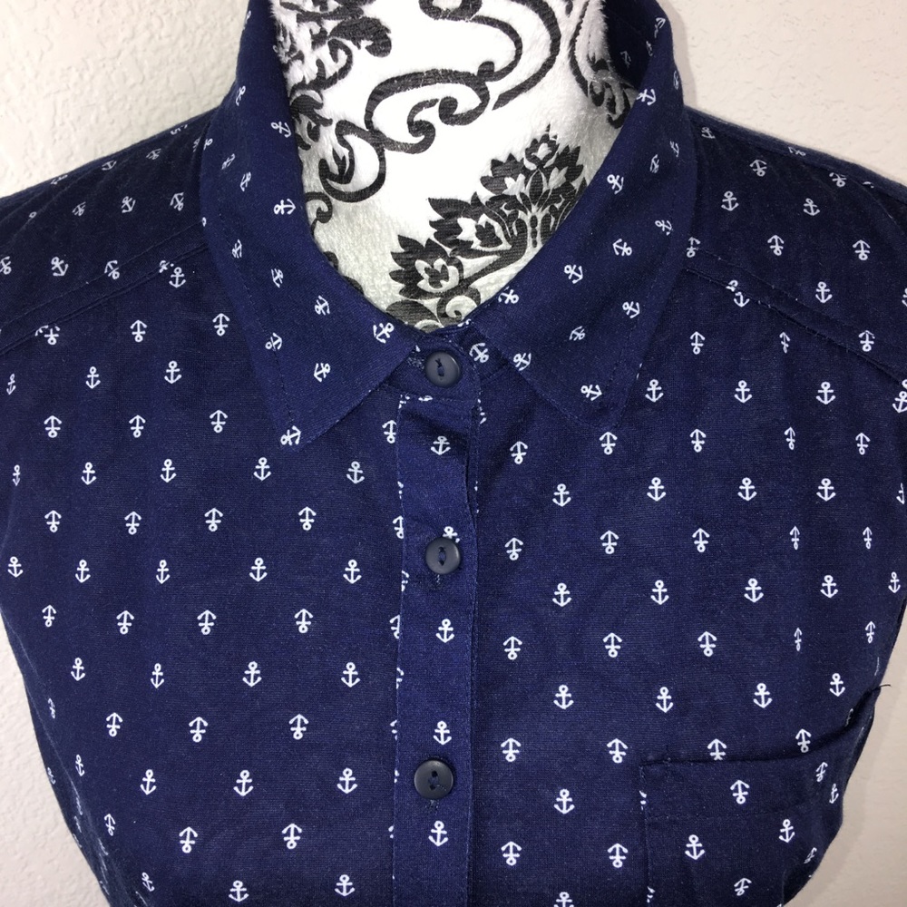 Navy Blue Button Up with White Anchors
