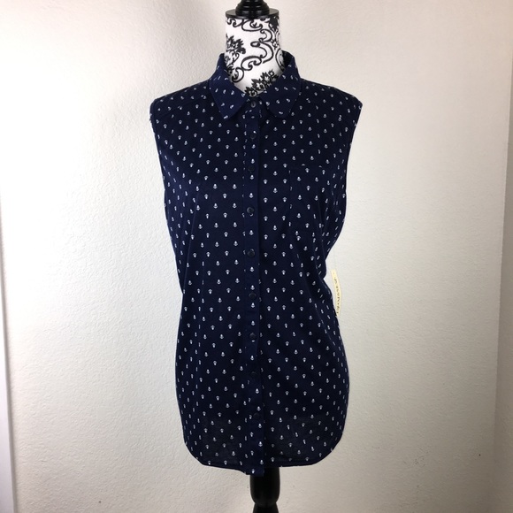 Navy Blue Button Up with White Anchors - Picture 2 of 3