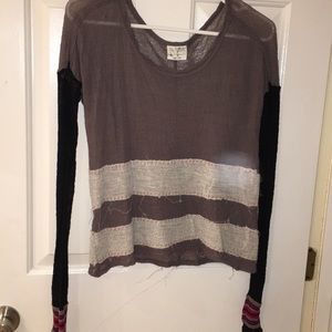FREE PEOPLE frayed hem cotton blend sweater