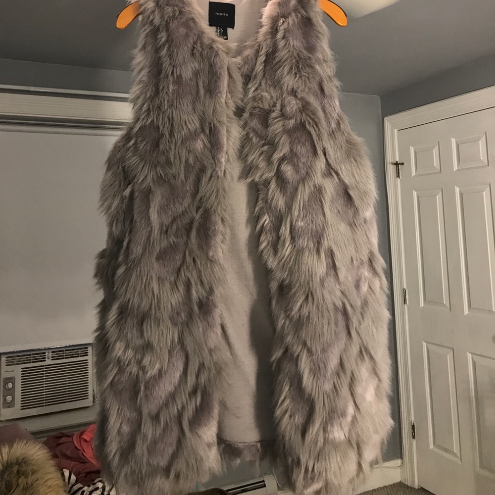 Long grey fur vest