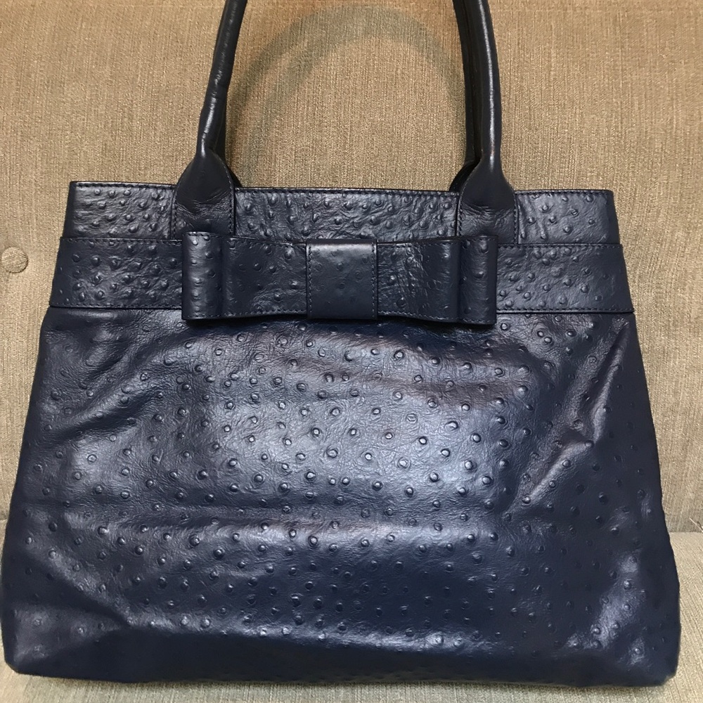 Large navy ostrich embossed Kate Spade