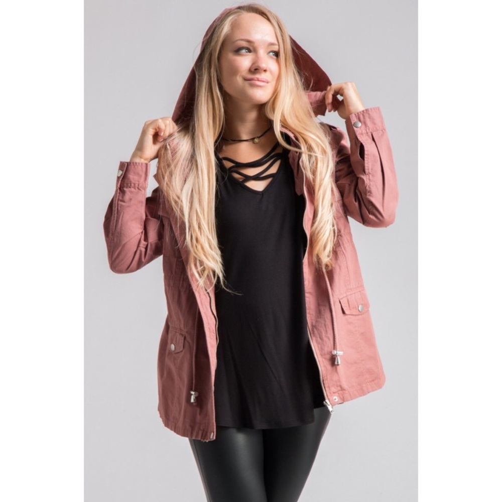 Drawstring Utility Jacket-MAUVE - Picture 5 of 7