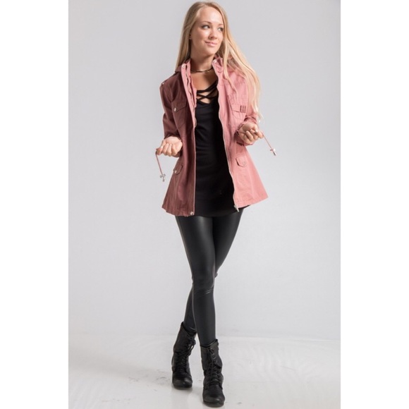 Drawstring Utility Jacket-MAUVE - Picture 2 of 7