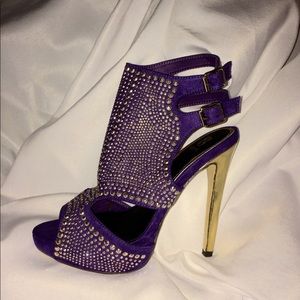 Gold Embellished Purple Heels