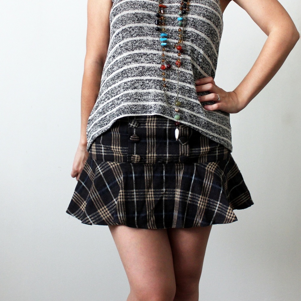 H&M Navy/Brown/Tan Plaid Skirt