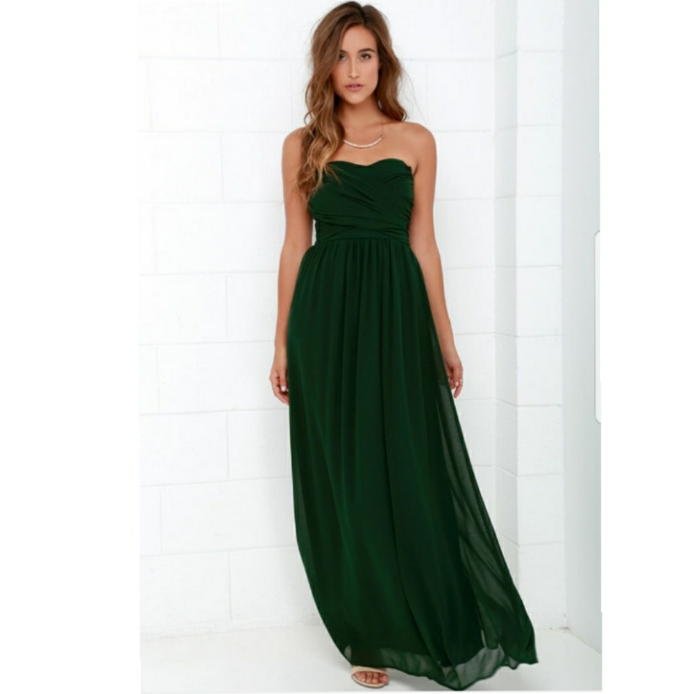 Offers STRAPLESS DARK GREEN MAXI DRESS