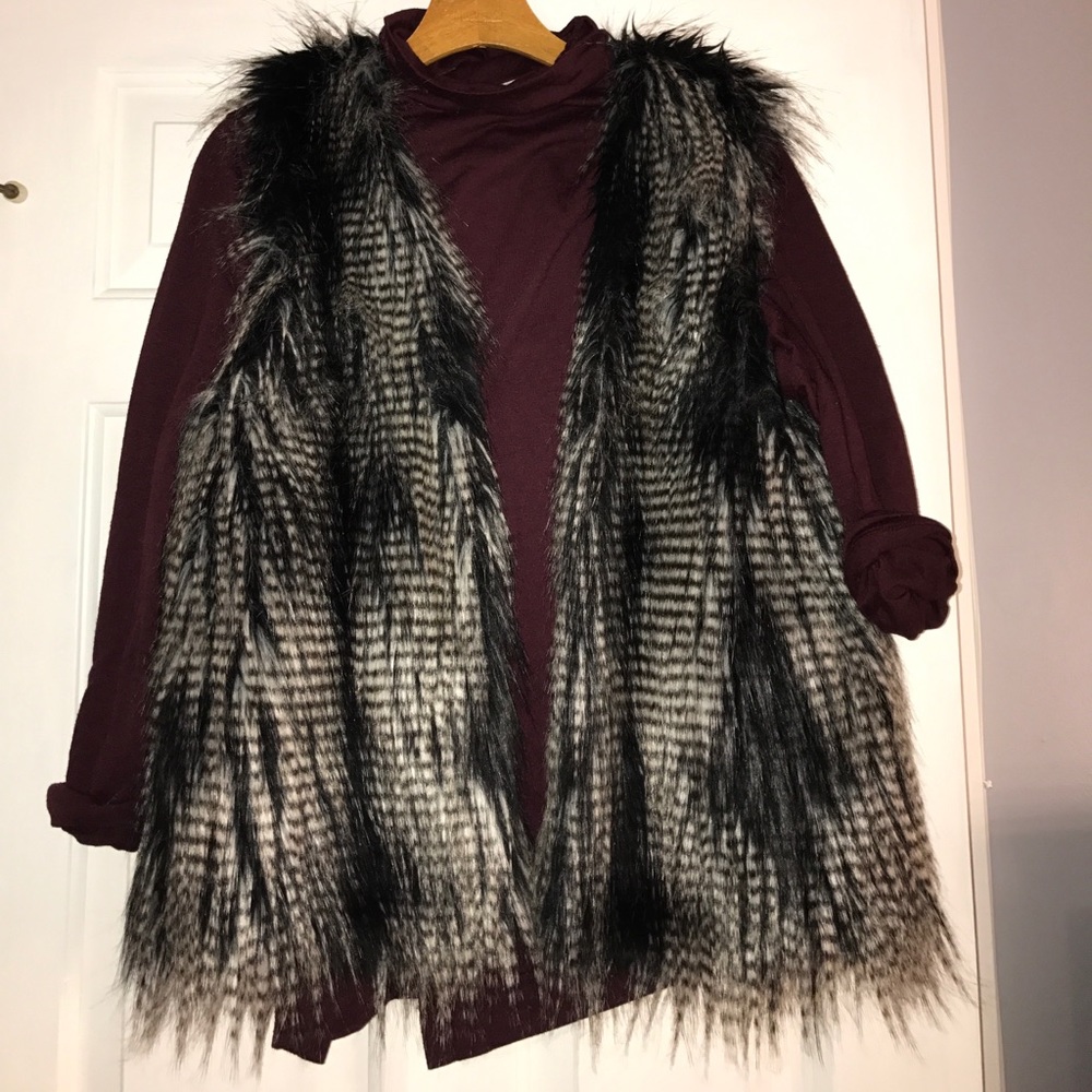 Black and white fur vest