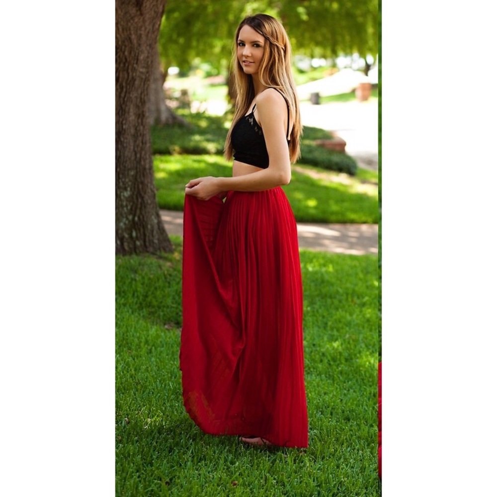 Long red boho skirt