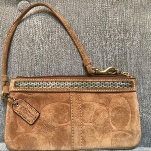 Tan suede Coach wristlet