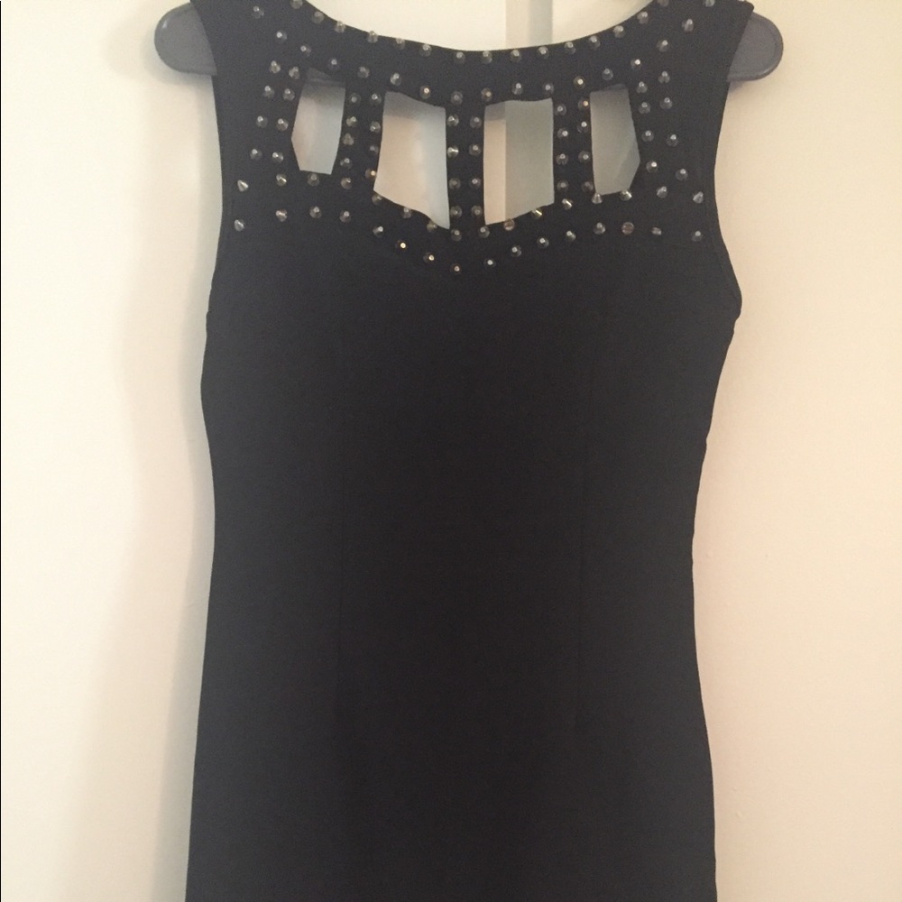 Gold Studded Chest Black Cocktail Dress