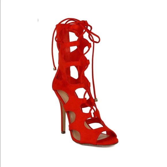 Red Lace-up Heels - Picture 2 of 6