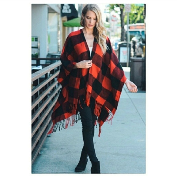 Buffalo Plaid Poncho - Picture 2 of 4